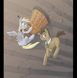 Size: 628x635 | Tagged: safe, artist:bikkisu, derpy hooves, doctor whooves, pegasus, pony, dalek, doctor who, female, mare