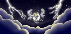 Size: 2457x1185 | Tagged: safe, artist:scrumpychumpy, derpy hooves, pegasus, pony, cloud, cloudy, female, glowing eyes, lightning, mare, storm