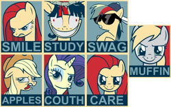 Size: 11588x7275 | Tagged: safe, artist:fluffytuzki, applejack, derpy hooves, fluttershy, pinkie pie, rainbow dash, rarity, twilight sparkle, earth pony, pegasus, pony, unicorn, absurd resolution, collage, compilation, female, hope poster, mane six, mare, pinkamena diane pie, poster, propaganda, shepard fairey, swag, twilight snapple