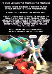 Size: 1340x1882 | Tagged: safe, artist:geronkizan, princess celestia, alicorn, pony, gmod, princess molestia, red, soldier, speech bubble, team fortress 2, text