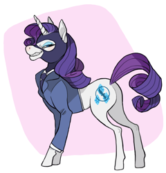 Size: 658x686 | Tagged: safe, artist:ginsengandhoney, derpibooru import, rarity, pony, unicorn, crossover, female, horn, mare, purple mane, team fortress 2, white coat