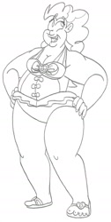 Size: 997x1985 | Tagged: safe, artist:catstuxedo, pinkie pie, human, better together, equestria girls, forgotten friendship, clothes, fat, humanized, monochrome, pudgy pie, solo, swimsuit