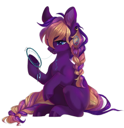 Size: 1187x1227 | Tagged: safe, artist:shady-bush, oc, oc:indigo, earth pony, braid, dreamcatcher, female, mare, simple background, solo, transparent background