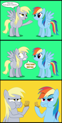 Size: 738x1451 | Tagged: safe, artist:danleman14, derpy hooves, rainbow dash, pegasus, pony, female, free form jazz, grandma's kisses, mare, parody, spongebob squarepants