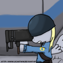 Size: 600x600 | Tagged: safe, artist:ucantw1n, derpy hooves, pegasus, pony, female, mare, rocket launcher, soldier, team fortress 2