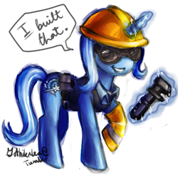 Size: 500x500 | Tagged: safe, artist:gothikalea, trixie, costume, crossover, engineer, goggles, parody, team fortress 2