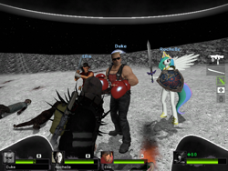 Size: 1024x768 | Tagged: safe, artist:neometalsonic360, princess celestia, alicorn, pony, alex mercer, duke nukem, left 4 dead, prototype, scout, team fortress 2, this belongs in a museum