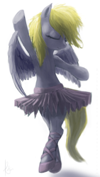 Size: 594x1056 | Tagged: safe, artist:raikoh, derpy hooves, pony, armpits, ballerina, ballet, bipedal, clothes, dancing, skirt, solo, tutu