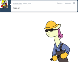 Size: 500x397 | Tagged: safe, artist:fantasyglow, bon bon, sweetie drops, ask, crossover, engineer, longbon, nope, nope.avi, team fortress 2, tumblr