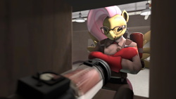 Size: 1920x1080 | Tagged: safe, artist:lightdasher, derpibooru import, fluttershy, anthro, 3d, glasses, source filmmaker, team fortress 2