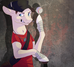 Size: 821x741 | Tagged: safe, artist:risu-nya, baseball, baseball bat, dog tags, hat, headset, ponified, scout, solo, team fortress 2