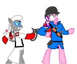 Size: 456x381 | Tagged: safe, diamond tiara, silver spoon, backstab, blood, glasses, medic, ms paint, silver medic, soldier, team fortress 2