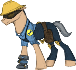 Size: 400x368 | Tagged: safe, artist:goldennove, engineer, goggles, hard hat, hat, knee pads, solo, team fortress 2