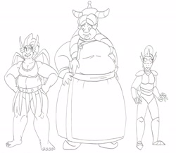 Size: 2894x2516 | Tagged: safe, artist:catstuxedo, ocellus, smolder, yona, human, bbw, chubby, fat, humanized, monochrome, winged humanization, wings