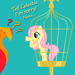 Size: 750x750 | Tagged: safe, artist:smockhobbes, fluttershy, philomena, pegasus, pony, cage, micro