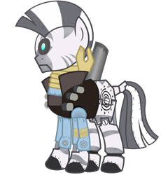 Size: 2500x2715 | Tagged: safe, artist:avastindy, zecora, cyclops, robot, zebra, crossover, demobot, democora, demoman, high res, mann vs machine, mare vs machine, simple background, team fortress 2, transparent background, vector