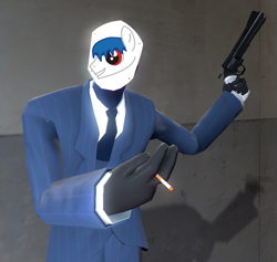 Size: 777x737 | Tagged: safe, oc, oc only, oc:roboshi, cigarette, disguise, gmod, gun, revolver, smoking, spy, team fortress 2