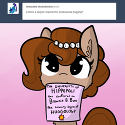 Size: 1280x1280 | Tagged: safe, artist:dsp2003, artist:tjpones, edit, oc, oc only, oc:brownie bun, horse wife, 2017, colored, cute, diploma, mouth hold, ocbetes, solo, tjpones is trying to murder us, tumblr
