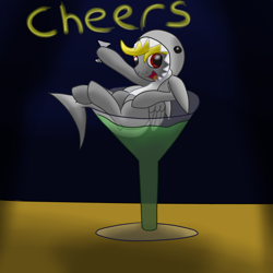 Size: 2600x2600 | Tagged: safe, artist:flashiest lightning, oc, oc only, shark, alcohol, cheers, drink, drinking, glass, martini, micro, shark suit, solo, tiny