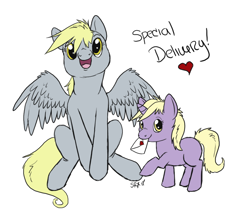 Size: 720x640 | Tagged: safe, artist:pterosaurpony, derpy hooves, dinky hooves, pegasus, pony, female, mail, mare