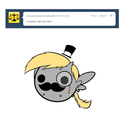 Size: 724x680 | Tagged: safe, artist:pekou, derpy hooves, pegasus, pony, ask my little chubbies, ask, chubbie, classy, cute, female, hat, mare, monocle, moustache, top hat