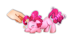 Size: 3000x1571 | Tagged: safe, artist:annie-aya, artist:vocalmaker, bubble berry, pinkie pie, human, blank flank, hand, micro, petting, rule 63