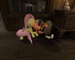 Size: 1280x1024 | Tagged: safe, artist:bhiggo, derpibooru import, fluttershy, human, pegasus, pony, 3d, comfy, female, gmod, heavy, mad milk, male, mare, sandvich, sleeping, team fortress 2