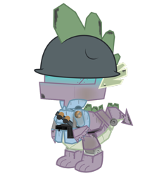 Size: 900x977 | Tagged: safe, artist:avastindy, spike, dragon, robot, clothes, helmet, mare vs machine, simple background, solo, team fortress 2, transparent background