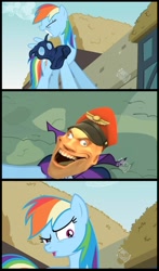 Size: 800x1356 | Tagged: safe, derpibooru import, rainbow dash, pegasus, pony, comic, derp, meme, rubberfruit, soldier, team fortress 2, unmasked