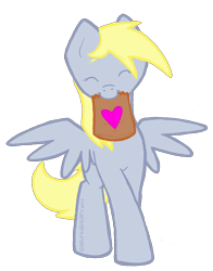 Size: 1067x1359 | Tagged: safe, artist:slightinsanity, derpy hooves, pegasus, pony, eyes closed, female, mare, mouth hold, simple background, solo, transparent background, valentine's day card