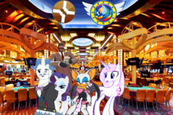 Size: 900x600 | Tagged: safe, artist:trungtranhaitrung, derpibooru import, fancypants, fleur-de-lis, rarity, pony, unicorn, 1000 years in photoshop, casino, crossover, money, rouge the bat, sonic brony united league, sonic the hedgehog (series), spy, team fortress 2