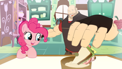 Size: 900x506 | Tagged: safe, artist:psychroculus, derpibooru import, pinkie pie, earth pony, pony, album, bowl, cover art, crossover, flour, heavy, heavy weapons guy, kitchen, mix, sandvich, sugarcube corner, team fortress 2