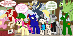 Size: 1024x512 | Tagged: safe, artist:stylus, derpy hooves, lily, lily valley, anon pony, oc, oc:luke, pegasus, pony, derpy spy, female, flower shop, followers, knife, line, mare, meanwhile, meanwhile in x, paper-thin disguise, spy, team fortress 2, thedoctorandroseluck, tumblr, waiting