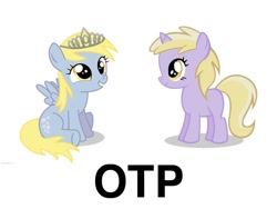 Size: 640x480 | Tagged: safe, derpy hooves, dinky hooves, pegasus, pony, unicorn, dinkyderp, exploitable meme, female, filly, jewelry, lesbian, meme, otp, shipping, simple background, tiara, vector, white background