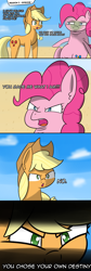 Size: 1475x4365 | Tagged: safe, artist:artiks, applejack, pinkie pie, earth pony, pony, the cutie map, comic, dialogue, fat, garrosh hellscream, nauseous, pudgy pie, reference, sick, thrall, warcraft, warlords of draenor, world of warcraft