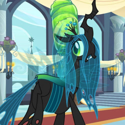 Size: 1024x1024 | Tagged: safe, edit, edited screencap, screencap, princess celestia, queen chrysalis, alicorn, changeling, changeling queen, pony, a canterlot wedding, belly, big belly, bugbutt, butt, cocoon, cropped, fat, fat edit, female, plot, queen chrysalard