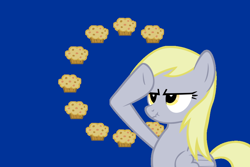 Size: 1000x666 | Tagged: safe, derpy hooves, pegasus, pony, europe, european union, female, flag, mare, muffin, rainbow dash salutes, salute