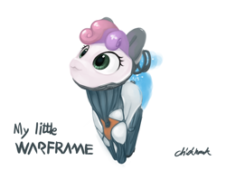 Size: 1024x768 | Tagged: safe, artist:chickhawk96, sweetie belle, pony, :3, crossover, female, filly, nova, simple background, solo, warframe, white background