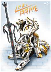 Size: 1500x2120 | Tagged: safe, artist:vavacung, oc, oc only, crossover, loki(warframe), ponified, solo, sword, video game, warframe