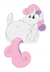 Size: 1217x1733 | Tagged: safe, artist:anonopony, edit, sweetie belle, adorafatty, belly, belly button, big belly, cropped, cute, diasweetes, fat, stuffed, sweetie belly, underhoof