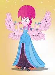 Size: 733x1000 | Tagged: safe, artist:pixelkitties, pinkie pie, equestria girls, angel of death, clothes, costume, female, gradient background, guillermo del toro, halloween, hellboy, holiday, horror, parody, solo, the horror, wings