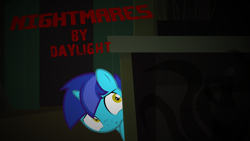 Size: 1600x900 | Tagged: safe, artist:kiwipone, oc, oc:daylight dream, colt, game, game: nightmares by daylight, hiding, horror, horror game, male, nightmares by daylight, poster, promotional art, scared, tentacles, title