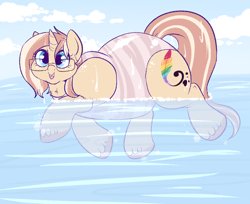 Size: 950x775 | Tagged: safe, artist:lulubell, oc, oc only, oc:lulubell, pony, clothes, cute, double chin, fat, freckles, simple background, solo, swimming, swimsuit, wet mane