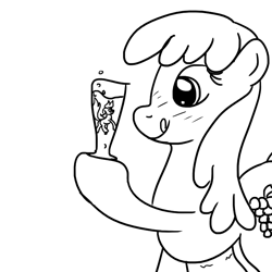 Size: 720x720 | Tagged: safe, artist:varemia, berry punch, berryshine, drink, drunk, go home you're drunk, imminent vore, lineart, micro, monochrome, pony as food