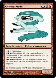 Size: 400x560 | Tagged: safe, oc, oc only, oc:geneva, pony, unicorn, pony creator, female, filly, happy, horror, irrational exuberance, magic the gathering, smiling