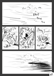 Size: 2481x3503 | Tagged: safe, artist:xxmarkingxx, oc, oc only, oc:flickering light, kelpie, comic:a midnight stroll, asphyxiation, comic, cottontail woods, creepy, drowning, forest, horror, lake, night, scary