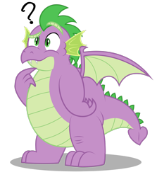 Size: 1600x1792 | Tagged: safe, artist:aleximusprime, spike, dragon, molt down, chubby, confused, fat, fat spike, older, older spike, question mark, simple background, solo, transparent background, winged spike