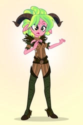 Size: 665x1000 | Tagged: safe, artist:pixelkitties, lemon zest, equestria girls, clothes, costume, female, floppy ears, gradient background, guillermo del toro, halloween, holiday, horns, horror, pan (god), pan's labyrinth, parody, solo