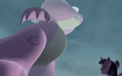 Size: 1680x1050 | Tagged: safe, artist:johnnyxluna, spike, twilight sparkle, dragon, 3d, gmod, macro, spikezilla