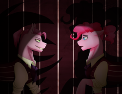 Size: 1024x789 | Tagged: safe, artist:samandriilrf, derpibooru import, bubblini davinci berry, pinkie pie, earth pony, pony, dr jekyll, dr jekyll and mr hyde, duality, horror, mr hyde, pinkamena diane pie, rule 63